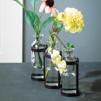  Set of 3 Plant Propagation Glass Flower Bud Vase and with Metal Stand Holder, 6.5” Tall Vases for Home, Table Decor, Kitchen, Bathroom, Bedroom, Shelf Decorations