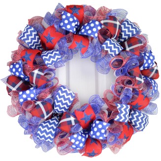 Fourth of July Wreaths, Red White and Blue Wreath, Patriotic Front Door Decor, Flag Wreath : J2