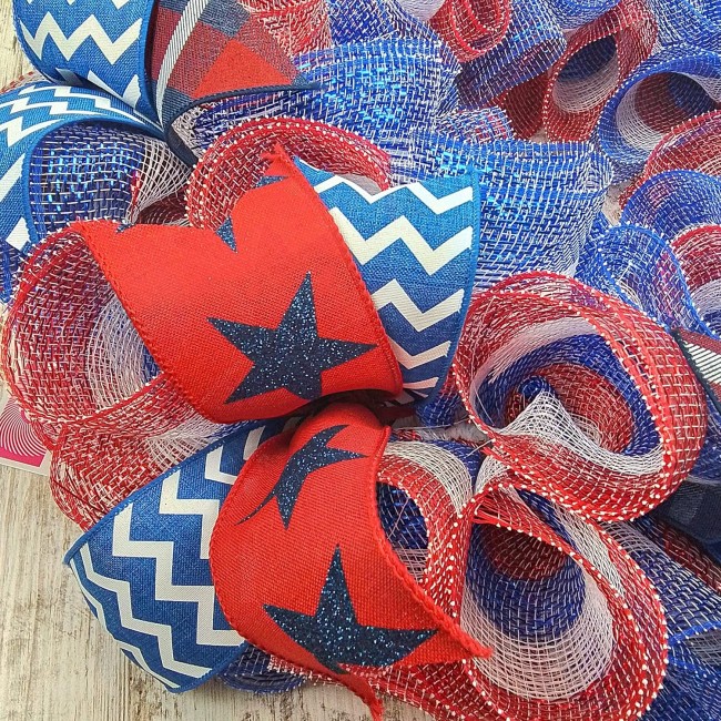 Fourth of July Wreaths, Red White and Blue Wreath, Patriotic Front Door Decor, Flag Wreath : J2