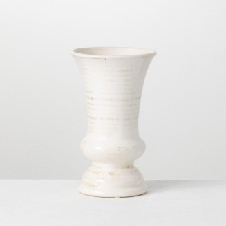  Modern Farmhouse Decorative Ceramic Vase, 6 x 6 x 10 inches, Distressed Decoration for Farmhouse Décor, Off-White Crackled Finish, Faux Floral Vase, Table Décor for Dining or Living Room