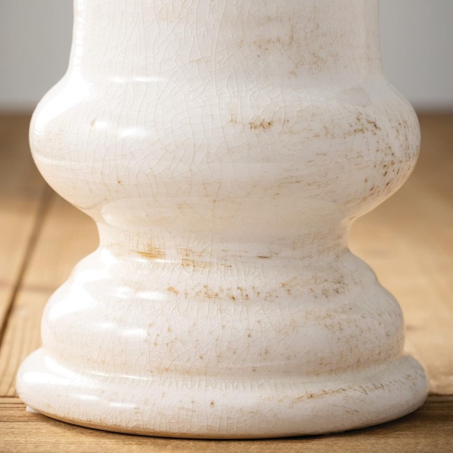  Modern Farmhouse Decorative Ceramic Vase, 6 x 6 x 10 inches, Distressed Decoration for Farmhouse Décor, Off-White Crackled Finish, Faux Floral Vase, Table Décor for Dining or Living Room