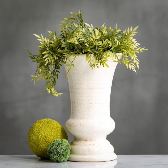  Modern Farmhouse Decorative Ceramic Vase, 6 x 6 x 10 inches, Distressed Decoration for Farmhouse Décor, Off-White Crackled Finish, Faux Floral Vase, Table Décor for Dining or Living Room