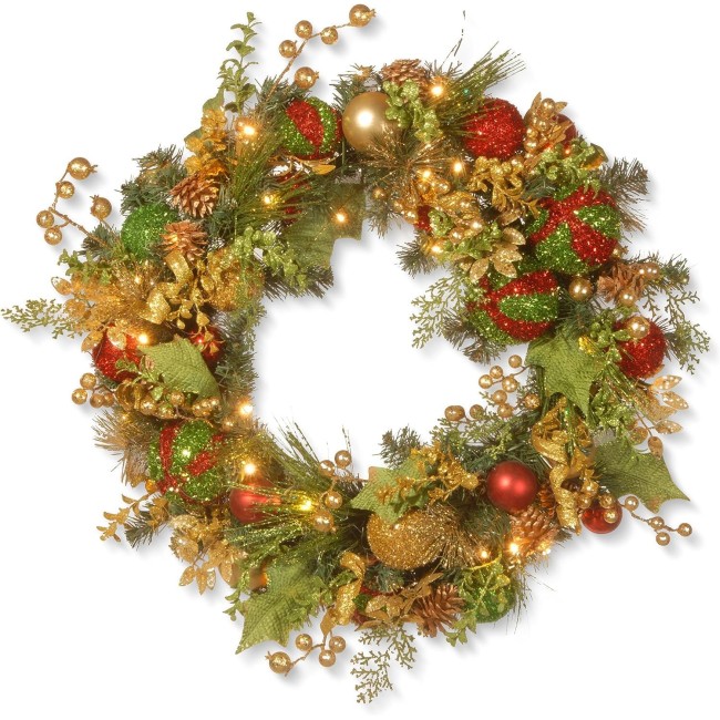 National Tree RAC-71366A-1 24 Inch Wreath with 50 Battery Operated Warm White LED Lights, 30"