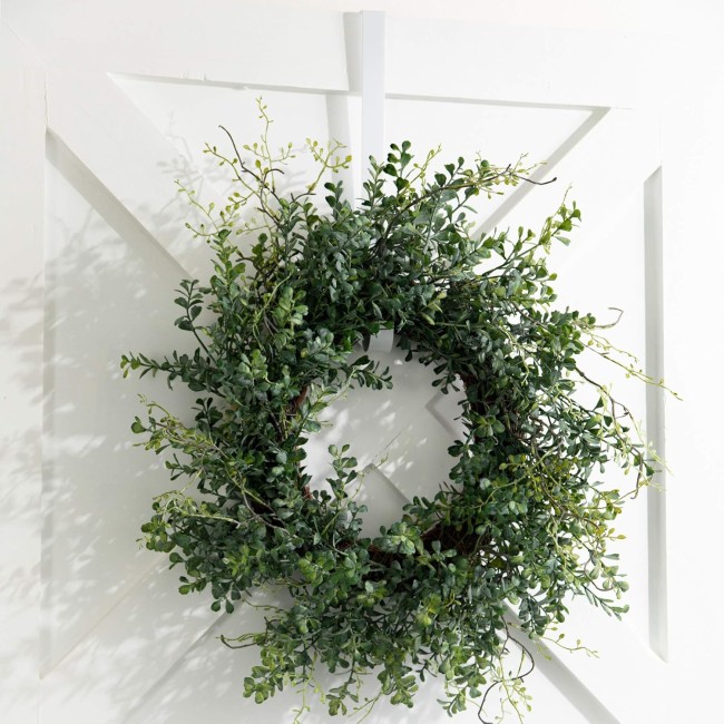  Blue Boxwood Decorative Artificial Wreath, Wreaths for Front Door, Front Porch Décor, Fake Plants, Door Decorations, 24 x 7”, Green