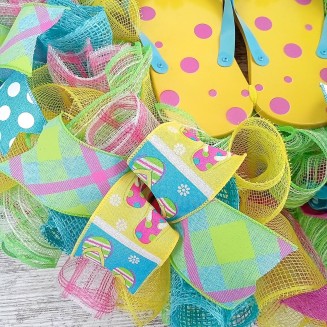 Yellow Summer Spring Flip Flop Welcome Deco Mesh Wreath | Turquoise Lime Green Pink