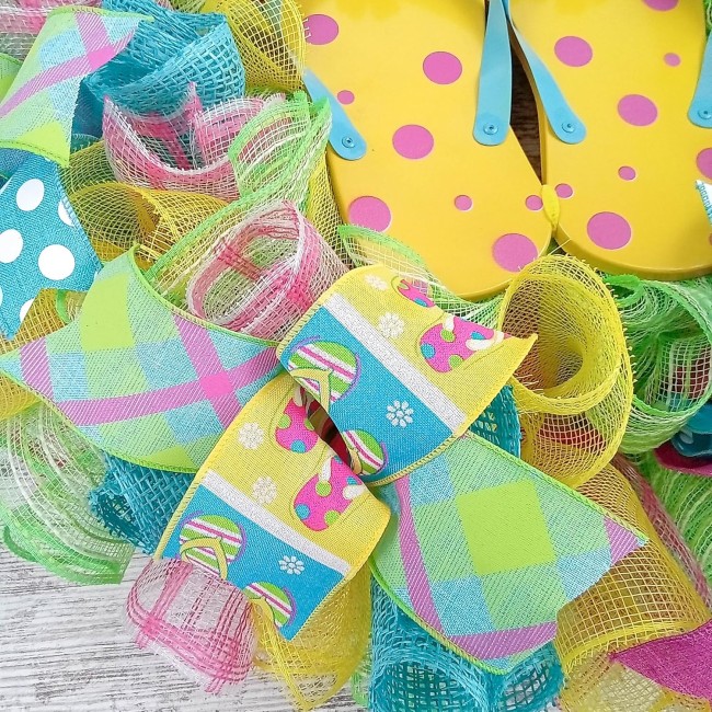 Yellow Summer Spring Flip Flop Welcome Deco Mesh Wreath | Turquoise Lime Green Pink