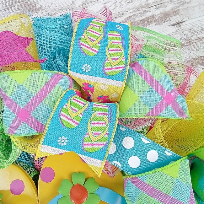 Yellow Summer Spring Flip Flop Welcome Deco Mesh Wreath | Turquoise Lime Green Pink