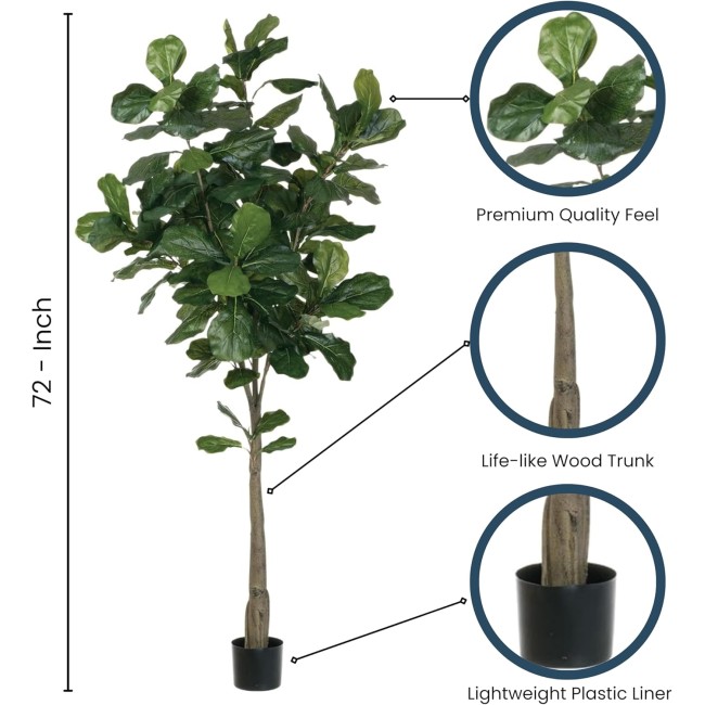  Artificial Fiddle Leaf Tree 72" H Green, Everyday Home Decor, Artificial Plants Indoor, Artificial Greenery, Room, Kitchen, Office, & Bathroom Décor, Fake Plants