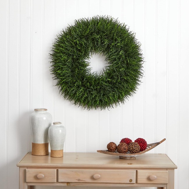 Nearly Natural 32-in. Giant Cedar Artificial Wreaths Green