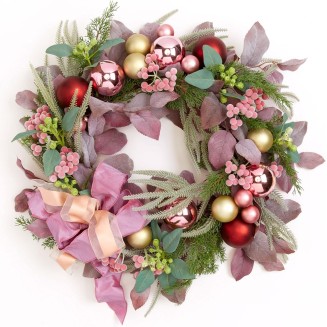 BrylaneHome Blush Christmas Wreath - Pink Multi