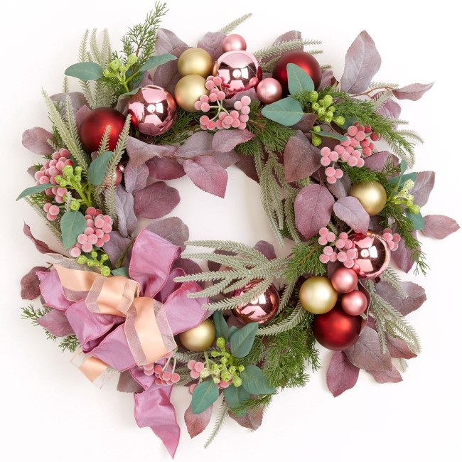 BrylaneHome Blush Christmas Wreath - Pink Multi