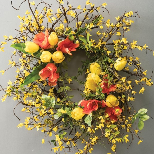  22 Inch Forsythia Wreath, Spring and Summer Artificial Wreath, Everyday Wreath, Front Door Wreaths, Indoor & Outdoor Wreaths, Door, Entryway, Porch Décor