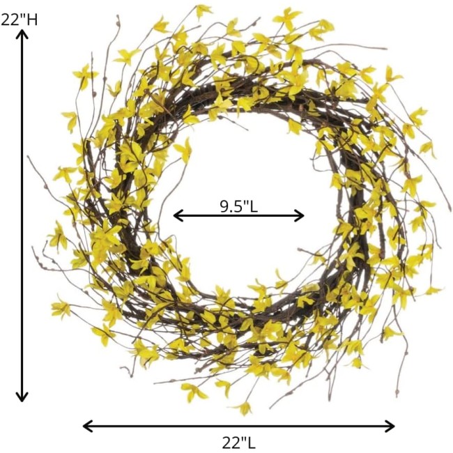  22 Inch Forsythia Wreath, Spring and Summer Artificial Wreath, Everyday Wreath, Front Door Wreaths, Indoor & Outdoor Wreaths, Door, Entryway, Porch Décor