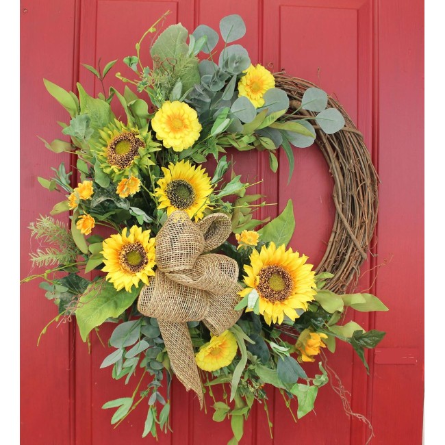 Sensational Sunflowers Grapevine and Silk Front Door Wreath – 22”