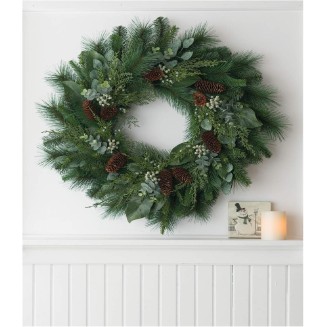  30 Inch Mix Pine and Eucalyptus Wreath, Christmas Artificial Wreath, Winter Wreath, Front Door Wreaths, Indoor & Outdoor Wreaths, Door, Entryway, Porch Décor