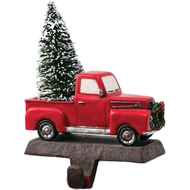  Little Red Truck Holding a Christmas Tree Stocking Holders for Mantel, Christmas Stocking Holder for Fireplace, Stocking Hooks for Fireplace Stocking Holders for Holiday Decoration