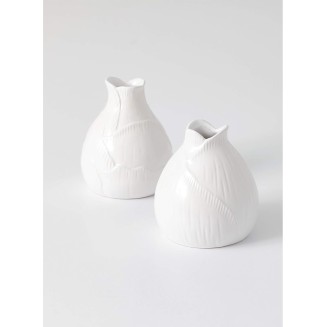  Petite White Ceramic Bud Vases, Small Decorative Clay Vases for Living Room or Office, Set of 2 (DOT202)