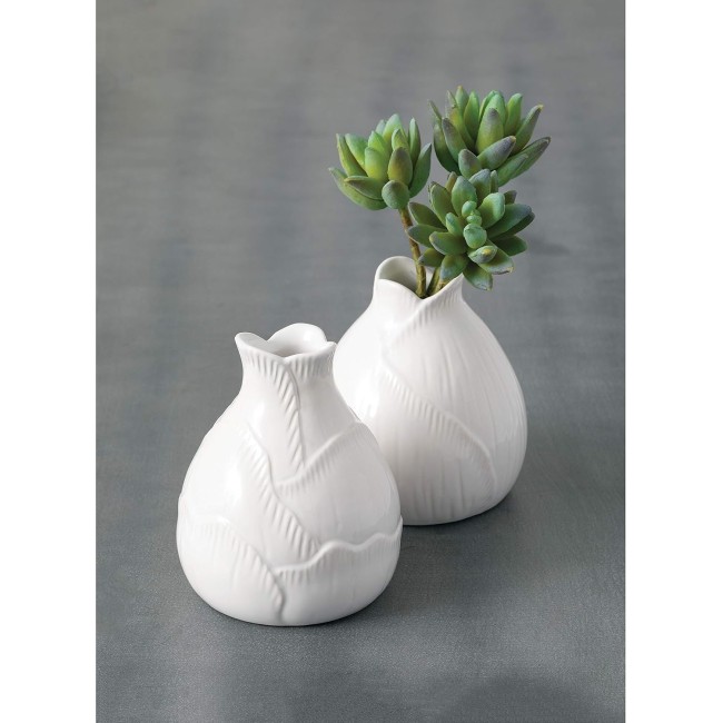  Petite White Ceramic Bud Vases, Small Decorative Clay Vases for Living Room or Office, Set of 2 (DOT202)