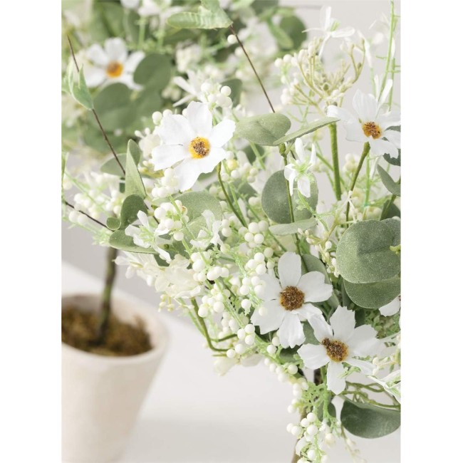  Faux Daisy & Eucalyptus Topiaries, Set of 2