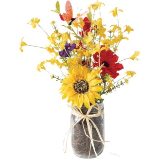  Faux Wildflower Arrangement in a Glass Jar