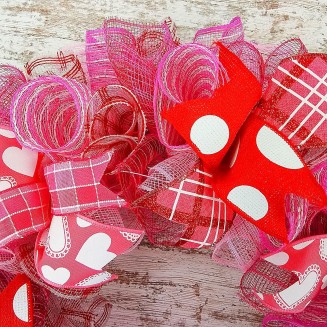 Valentine's Day Wreath - Valentines Mesh Door Wreath - Valentine Wreath - Red Pink White : V5