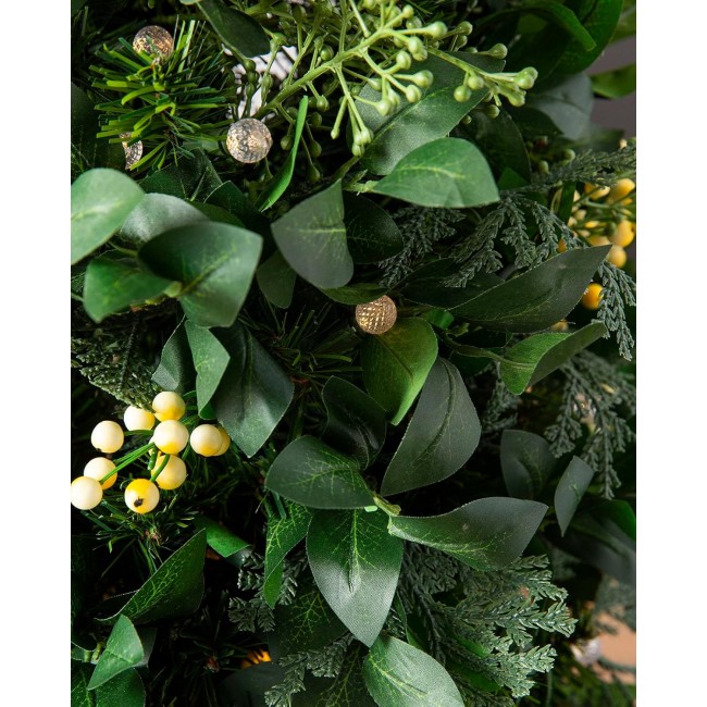 Balsam Hill | Luxury Artificial Wreath | Prelit | White Berry Cypress | 28in | Equipped with LED Clear Lights | Easy Storage