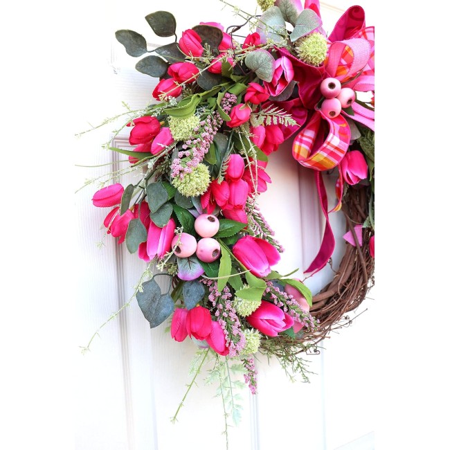 Easter Spring grapevine front door wreath, Pink Tulip wreath, extra large grapevine, Wedding decorations