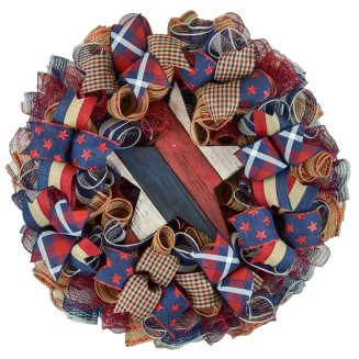 Red White Blue Wreaths For Front Door - Handmade Wreath, Farmhouse Fourth of July Independence Day Mesh Door Wreaths - Star Navy