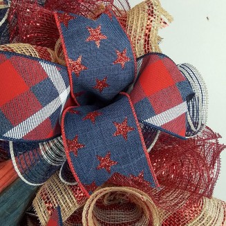 Red White Blue Wreaths For Front Door - Handmade Wreath, Farmhouse Fourth of July Independence Day Mesh Door Wreaths - Star Navy