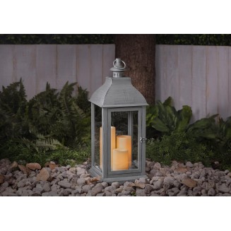 Sterno Home GL43858 Hanging Farmhouse LED Light Flameless Candle Lantern, 23.5 in, Grey