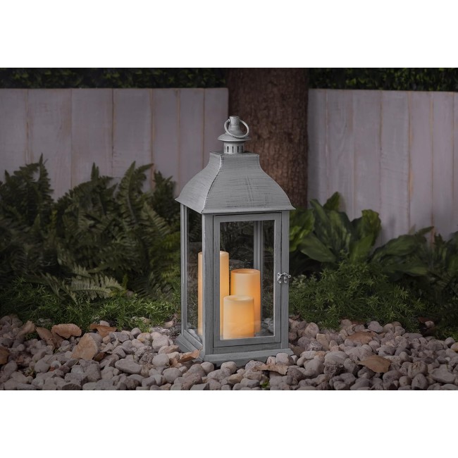 Sterno Home GL43858 Hanging Farmhouse LED Light Flameless Candle Lantern, 23.5 in, Grey