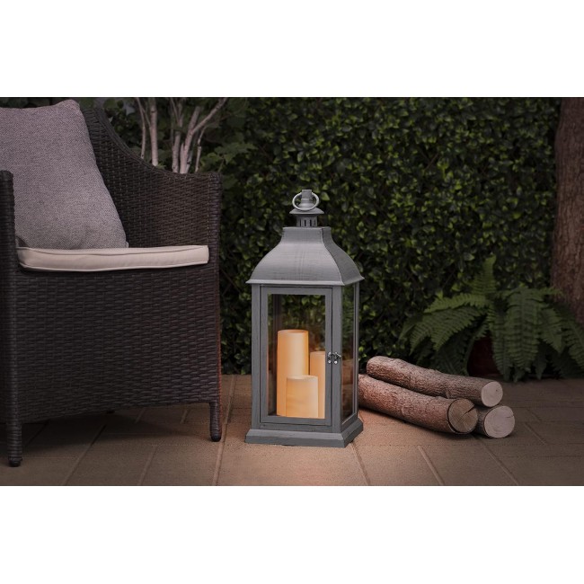 Sterno Home GL43858 Hanging Farmhouse LED Light Flameless Candle Lantern, 23.5 in, Grey