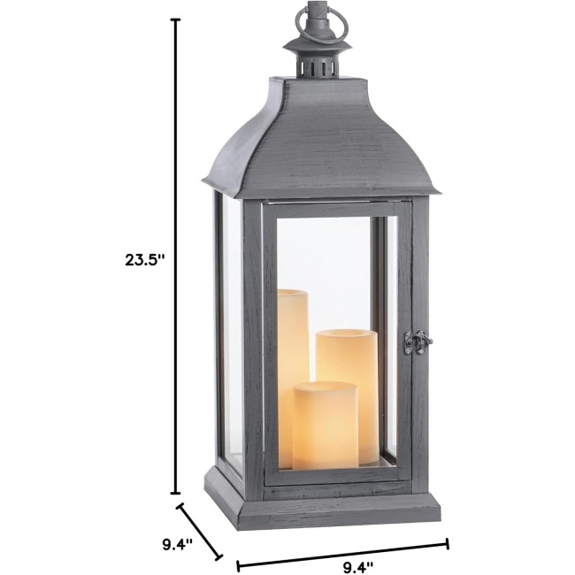 Sterno Home GL43858 Hanging Farmhouse LED Light Flameless Candle Lantern, 23.5 in, Grey