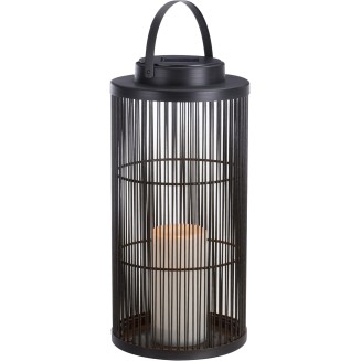 Sterno Home Hanging Rattan Basket Solar LED Light Flameless Candle Lantern, 15.0", Black