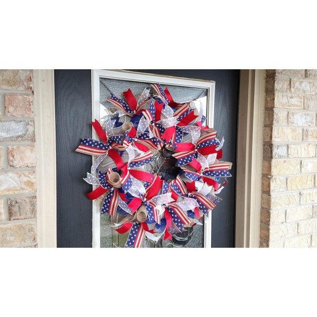 XL Patriotic 4th of July American Flag Deco Mesh Front Door Wreath Home Decor Summer Birthday Party Indoor Outdoor Decoration RWB Porch