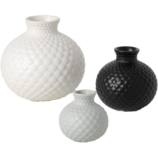  Modern Textured Ceramic Multi Color Low Ball Vase Set of Three (3), Circle Pattern, White, Gray, and Black, 6.5" H, 4.5" H & 3.5" H, Decoration for Contemporary Home Décor (CM2964)