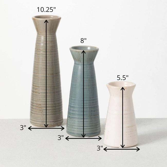  Ceramic Vase Set- 3 Small Vases, Rustic Home Décor, Modern Farmhouse, Ideal Shelf Décor, Table Décor, Bookshelf, Mantle, Entryway- Multi-color (CM2968)