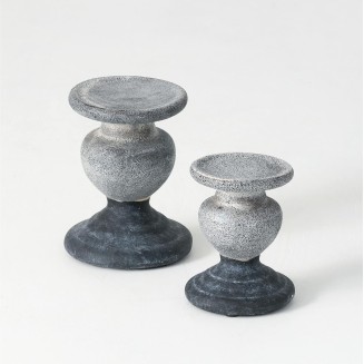  Pillar Candle Holder Set of Two (2), Exposed Gray with Dipped Bottom 7" H & 5.5" H