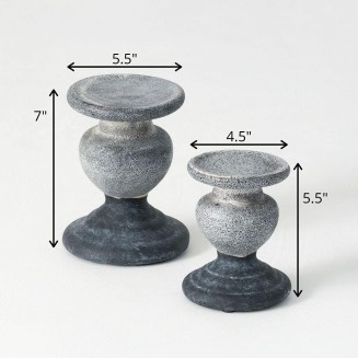  Pillar Candle Holder Set of Two (2), Exposed Gray with Dipped Bottom 7" H & 5.5" H