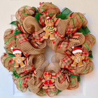 Gingerbread Men Cookies Christmas Wreath Handmade Deco Mesh