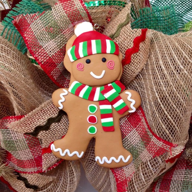 Gingerbread Men Cookies Christmas Wreath Handmade Deco Mesh