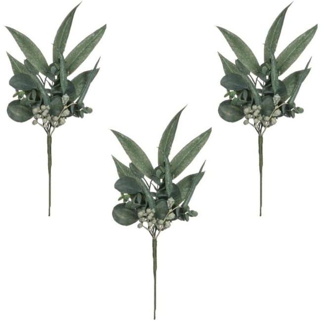  Artificial California Eucalyptus Stems, Life-Like Greenery Floral Stems Set of 3 for Vases, Wedding Bouquet DIY Centerpiece 15.5" H