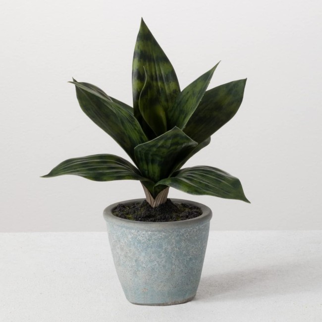  Fake Sansevieria Snake Indoor Plant with Gray Pot, Artificial Plants for Your Home, Home, Office, and Bathroom Décor Pieces, Faux Artificial Greenery