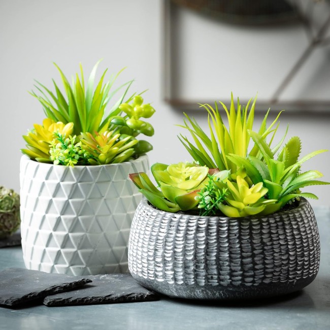  Artificial Succulent in Ceramic Pot 6" H Faux Succulent Perfect for House Living Room Office Housewarming Gift Indoor Decor