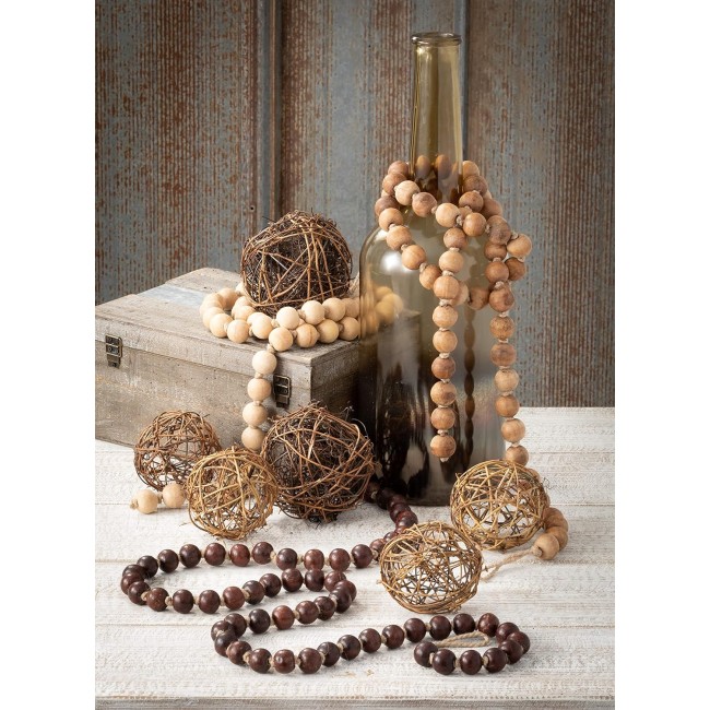  5 ft Tan Wood Bead Garland, Rustic Country Boho Farmhouse Decor, Perfect for Weddings, Fireplace Mantels, Dining and Living Room