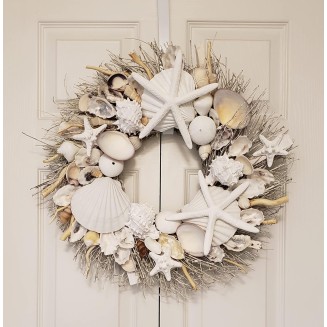 20" Seashell Wreath on Twig with Large Scallops, Star Fish, & Sea Urchins in 5 Variations