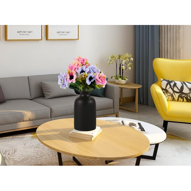 Ceramic Black Small Vase, Dry Flower Vases Minimalism Style for Modern Table Shelf Fit Fireplace Bedroom Kitchen Living Room Home Decor (Black, Small)