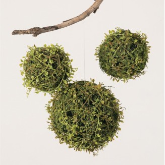  Set of 3 Mossy Orbs Decorative Filler 8" H, 6" H & 5.5" H Green