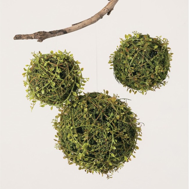  Set of 3 Mossy Orbs Decorative Filler 8" H, 6" H & 5.5" H Green