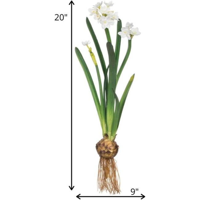  Paperwhite Flower with Bulb Stem 20", White Narcissus Stem with Bulb, White Small Daffodil Floral Stem Artificial Flowers, Lifelike Paperwhite Realistic Flower (GG511)